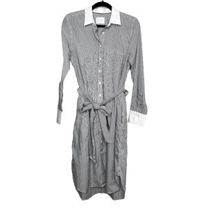 J CREW Womens 6 Classic Fit Poplin Shirtdress Pinstripe Belted Pockets